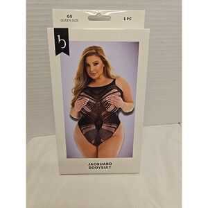 Baci Lingerie Women's Queen Size 14-18 Black Mesh Sheer Sexy Jacquard Bodysuit